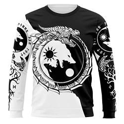 DFWY Herren Viking Yin Yang Wolf Kurzarm-Kapuzenpulli Mit Reißverschluss,Norse Myth Printed Tattoo Graphic Freizeitjacke Pullover,Sommermode Hip Hop Vintage Sport Streetwear von DFWY