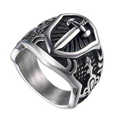 DFWY Herren Wikinger Schild Schwert Edelstahl Ring, Nordischer Retro Rüstung Ritter Mittelalterlicher Siegelring, Vintage Amulett Religion Schutz Heidnischen Schmuck Geschenk (Size : 13) von DFWY