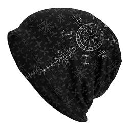 Nordic Vegvisir Bedruckte Skullies Beanies Mütze – Herren Damen Wikinger Runen Kompass Totem Dehnbare Mütze – Modische Warme Neuheit Street Vintage Lässige Wandermützen von DFWY