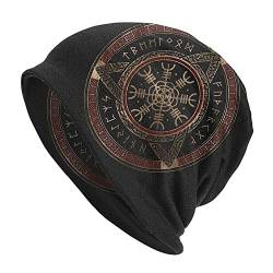 Norse Myth Viking Dünne Beanie-Mützen,Männer Frauen Thors Hammer Tattoo Bedruckte Mütze Slouchy Cap, Herbst Sommer Mode Weiche Vintage Doppelschicht Lässige Hüte (Color : Helm of Awe, Size : Get One von DFWY