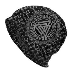 Wikinger Odin Symbol Tattoo Beanie Mütze for Herren, Nordischer Mythos 3D Gedruckte Dünne Mütze Strumpfkappe Headwraps, Fashion Gothic Vintage Double Layer Slouchy Cap von DFWY