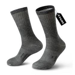 Dg Hill 3 Paar Socken aus 80 % Merinowolle für Damen und Herren, zum Wandern, Crew-Stil (schwarz, grau, braun) - Schwarz - Large von DG Hill