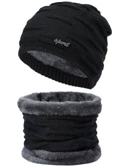 DGSHIRLDJO Damen Herren Mütze Schal Set, Winter Strickmütze mit Schal Beanie Mütze mit Fleece Futter, Wintermütze Strickmütze Schlauchschal für Radfahren, Motorräder, Outdoor von DGSHIRLDJO