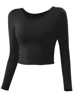 DGSHIRLDJO Damen Langarmshirt Rundhals Stretch Basic Langarmshirts Oberteile Damen Elegant Slim Crop Tops Y2k Fashion Sexy Langarm T-Shirt von DGSHIRLDJO