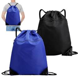 2 Stück Leichter Rucksack Mit Kordelzug Turnbeutel Schwarz Große Kapazität 44 * 34cm Wasserdicht Turnbeutel Herren Turnbeutel Damen Sportbeutel Mit Kordelzug Nylon Beutel Rucksack (Schwarz+blau) von DGUSO