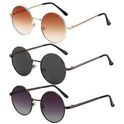 3 Stück Sonnenbrille Retro Herren Sonnenbrille Rund Sonnenbrille Rund Damen Sonnenbrille Herren Polarisiert, Vintage Metallrahmen Fahrerbrille Unisex Brille UV400-Schutz von DGUSO