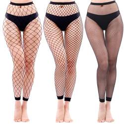 DGUSO 3 Stück Netzstrumpfhose Schwarz Fischnetz Strumpfhosen für Sexy Frauen Strumpfhose Glitzer Damen,Geeignet für Partys, Cosplay und Andere Tanzpartys, Schwarz von DGUSO