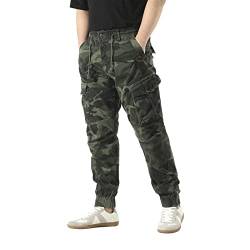 DGWZ Herren-Cargohose mit elastischer Taille, Camouflage-Hose, für den Außenbereich, entspannte Baumwolle, Jogginghose für Herren, grün camo, 50 von DGWZ