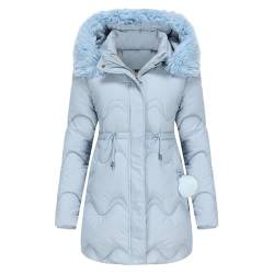 DGZTWLL Damen Plüsch Winter Parka Mäntel, Outdoor Winddicht Warm Fuzzy Sherpa Jacken Faux Pelz Kapuze Lange Mantel Outwear Tasche Puffer Jacke Frauen, hellblau, 48 von DGZTWLL