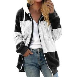 DGZTWLL Damen Sherpa Trucker Jacken Langarm Full-Zip Loose Fit Dicke Thermo Winter Fleece Flauschig Mantel Hoodie Jacke Flauschige Jacke, weiß, 48 von DGZTWLL