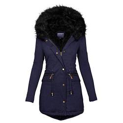 DGZTWLL Damen Winter Verdicken Parka Mantel, Kunstpelz Trim Kapuze Winddicht Warm Fleece Gefüttert Sherpa Jacken Gepolsterte Outwear Tasche Damen Winterjacke, navy, 54 von DGZTWLL