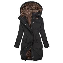 DGZTWLL Dicker Winter-Parka für Damen, winddicht, verstaubar, warm, flauschig, Sherpa-Jacken, Übergröße, langer Mantel, Outwear, Tasche, Pufferjacke für Damen, A2-schwarz, 38 von DGZTWLL