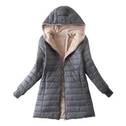 DGZTWLL Frauen Fleece Gefüttert Parka Jacke, Winddicht Packbar Warm Cropped Puffer Mäntel Mittelgewicht Gepolsterte Outwear mit Taschen Puffer Weste Mode 2023, grau, 46 von DGZTWLL