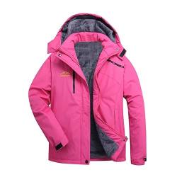 DGZTWLL Frauen Männer Berg Wasserdichte Ski Schnee Jacke, Winter Winddichte Regenjacke Wandern Snowboard Fleece Gefüttert Jacke Kapuze Damen Jacke Mode 2023, A1-Hot Pink, 46 von DGZTWLL