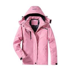 DGZTWLL Frauen Männer Berg Wasserdichte Ski Schnee Jacke, Winter Winddichte Regenjacke Wandern Snowboard Fleece Gefüttert Jacke Kapuze Damen Jacke Mode 2023, A1-pink, 50 von DGZTWLL