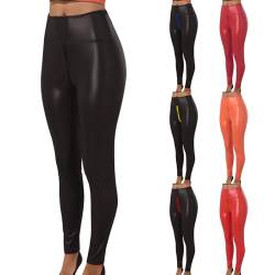 DGZTWLL Kunstleder-Leggings für Damen, sexy Reißverschluss im Schritt, hohe Taille, schmale schmale Yogahose, Übergröße, Bauchkontrolle, BK1, Groß von DGZTWLL