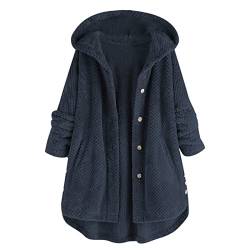 DGZTWLL Sherpa-Jacke für Damen, mit Kapuze, warm, Knopfleiste, modisch, ultraweich, bequem, flauschig, Fleece, Teddy-Mäntel, Oberbekleidung, schwarze Jacken für Damen, A2-Marineblau, 54 von DGZTWLL