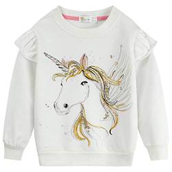 DHASIUE Baby Mädchen Einhorn Sweatshirt Pullover T-Shirt Cute Langarm Tops Casual Baumwolle Tee Shirts Kinder Kleinkind Kleidung Alter 1 2 3 4 5 6 7 Jahre Gr. 116, 1# Einhorn/Weiß. von DHASIUE