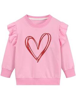 DHASIUE Kleinkind Mädchen Valentinstag Sweatshirts Herz Pullover Baumwolle Glitzeraufdruck Ruffle Langarm Kleidung Kinder Mädchen Winter Rosa Ferien Shirts Tops Glitzer Herz 6-7 Jahre von DHASIUE