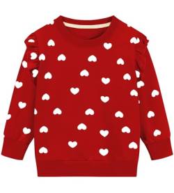 DHASIUE Kleinkind Mädchen Valentinstag Sweatshirts Rundhals Herz Pullover Kinder Mädchen Geschenk Ruffle Langarm Rot Baumwolle Winter Kleidung Urlaub Shirts Tops Weiß Herz 5-6 Jahre von DHASIUE