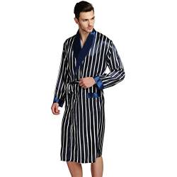 DHDHWL Bademantel Mens Seiden Satin Pyjamas Pyjama Pyjamas Nachtwäsche Roben Nachthemd Roben S M L XL 2XL 3XL PLUS PLUS BEIGE BLAUE STRECHED (Color : Blue, Size : L) von DHDHWL