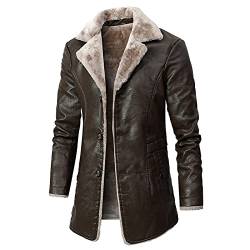 DHDHWL Lederjacke Herren Lange Lederjacken Herren Herbst Winter Revers Dicke Fleece Casual Vintage Faux Jacke Männliche Outwear Overcoat Männer Pu. Ledermäntel. (Color : Coffee, Size : XXL) von DHDHWL