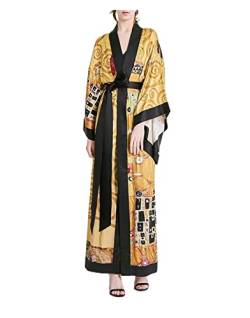 DHDHWL Satin Kimono Robe ​ Seide Ölgemälde gedruckt Kimono Robe Ankleidekleid Nachtwäsche Nachthemd Home Anzug for Frauen Loungewear (Color : One size 38, Size : One Size) von DHDHWL