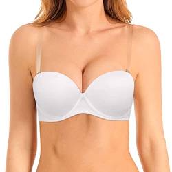 Damen Dicker gepolsterter trägerloser Push-up-BH Lift und Halt wandelbare BHs mit transparenten Trägern, Weiss/opulenter Garten, 80A von DHX