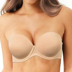 Damen dick gepolsterter, trägerloser Push-Up-BH zum Anheben und Unterstützen, wandelbare BHS mit transparenten Trägern, beige, 70A von DHX