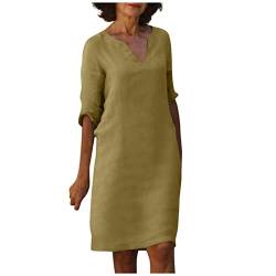 Abendkleid Damen V-Ausschnitt Tunikakleid Vintage Elegantes Leinenkleider Etuikleid Flowy Streetwear Kostüm Fashion Tshirtkleid Alltagskleidung Blusenkleider Dünne Wickelkleid（XL，Khaki） von DHYUEN