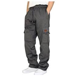 Cargohose Herren Freizeit Schwarze Stoffhose Herren Multi Pocket Jogger Herren Cargohose Herren Schwarz Lässige Cargo Hosen Männer Vintage Jogpants Herren Elastischer Taille Hosen（2-Dark Gray，4XL） von DHYUEN