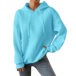 DHYUEN Hoodie Damen Oversize Freizeit Hoodies Für Damen Oversize Fleecepullover Damen Longpullover Für Damen Patchwork Fraben Pullover Lang Damen Half Zip Dünne Pullover Damen Slim Fit(Hellblau,3XL) von DHYUEN