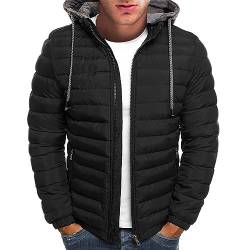 DHYUEN Regenjacke Herren Leichte Jacke Herren Winter Fashion Softshelljacke Herren Winter Winter Jacket Men Vintage Fleecejacke Herren Mit Kapuze Casual Herren Übergangsjacke Herbst(1-Black,M) von DHYUEN