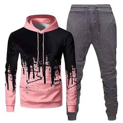 DHYUEN Sweatjacke Herren Farbblock Sweatshirt Für Herren Kordelzug Pullover Herren Ohne Kapuze Pullover Sweater Casual Sweater Sport Streetwear Sweatshirt Herren Ohne Kapuze Lose(1-Pink,4XL) von DHYUEN