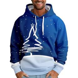 DHYUEN Weihnachtspullover Trendy Pullover & Strickjacken Für Herren Lässige Weihnachten Pullover Herren Hoodie Decke Herren Weihnachten Patchwork Fraben Herren Weihnachtspullover Locker(Blau,L) von DHYUEN