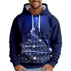 Lustige Weihnachtspullover Outdoor Pullover Weihnachten Herren Fleece Weihnachtspullover Männer Lustige Weihnachtspullover Patchwork Fraben Hässliche Weihnachtspullover Kordelzug(Dunkelblau,6XL) von DHYUEN