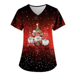 Pflegesschlupfkasack Damen Bequem Feiertagsshirts Mit 2 Großen Stabilen Taschen Kasack Damen Pflege Mit Weihnachten Schlupfhose Damen Atmungsaktiv T-Shirt Damen(Wein,4XL) von DHYUEN