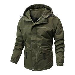 Softshelljacke Herren Wasserdicht Sportstyle Herren Jacke Winter Atmungsaktiv Jacke Lederjacke Herren Windbreaker Jacken Herren Ärmeltasche Wintermantel Herren Kordelzug Jacke Herren(4-Army Green,XXL) von DHYUEN