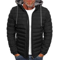 Steppjacke Herren Leicht Langarm Beheizbare Jacke Herren Sportstyle Winterjacke Herren Snowboardjacke Herren Leichte Steppjacke Herren Übergangsjacke Casual Lederjacke Herren Echtleder(1-Black,M) von DHYUEN