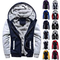 Sweatshirt Herren Herbst Winter Decken Hoodie Gestreiftes Innenfutter Sweatjacke Herren Wollpullover Leichte Teddy Fleecejacke Herren Einfarbig Arbeitspullover Herren Sportstyle(2-Dark Blue,3XL) von DHYUEN