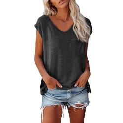 Tshirt Damen Basic Modischer Shirt Damen Oversize Basic Shirt Damen Schwarz Oversize Top Damen Bauchfrei Tshirts Damen Tshirt Bedruckt T Shirt Damen Lang Damen Shirt Royalblau Kurzarm（1-Black，M） von DHYUEN