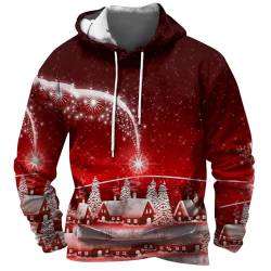 Weihnachten Kostüm Locker Lustige Weihnachtspullover Loose Weihnachten Hoodie Herren Lustig Weihnachten Pullover Herren Kordelzug Ugly Christmas Sweater Herren Streetwear(1-Deep Red,XL) von DHYUEN