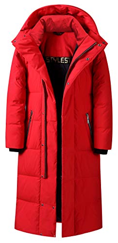 DHYZZ Herren Winter Dicke Warme Schwere Daunen Mantel Winddicht Mit Kapuze Lange Daunen Jacke Parka (Rot,Medium) von DHYZZ