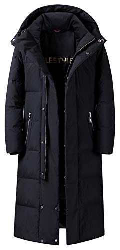 DHYZZ Herren Winter Dicke Warme Schwere Daunen Mantel Winddicht Mit Kapuze Lange Daunen Jacke Parka (Schwarz,Large) von DHYZZ