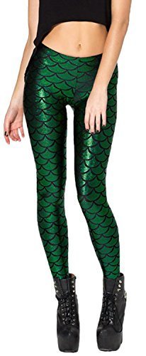 DIAMONDKIT Damen Sexy Mermaid Fish Scale Hologramm Stretch Weiche Glanz Leggings Gr. xl, Grün - Grün von DIAMONDKIT