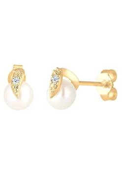 DIAMORE Ohrringe Damen Ohrstecker Damen mit Diamant und Süßwasserperle in 585 Gelbgold von DIAMORE