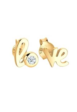 DIAMORE Ohrringe Damen Ohrstecker Love Schriftzug Basic mit Diamant (0.03 ct.) aus 585 Gelbgold von DIAMORE