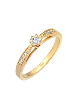 DIAMORE Ring Damen Blume Motiv Edel mit Diamant (0.16 ct.) Blume aus 585 Gelbgold von DIAMORE
