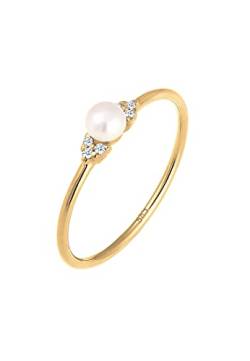 DIAMORE Ring Damen Verlobung Perle mit Diamant (0.06 ct.) in 585 Gelbgold von DIAMORE