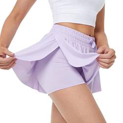 DIASHINY 2 in 1 Flowy Frauen Laufhose Gym Yoga Sport Fitness Lokomotive Spandex Freizeit Sport Rock Sommer Lavendel Medium von DIASHINY